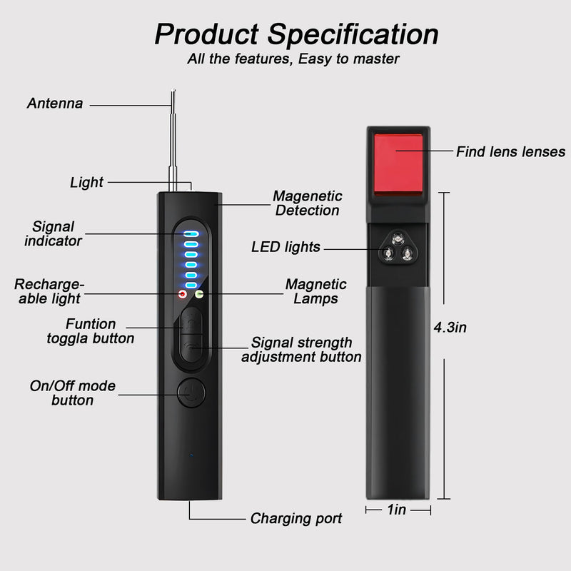 [AUSTRALIA] - Hidden Camera Detector, Anti-Spy Detector, Hidden Device GPS Detector, Camera Detector, Bug Detector, Privacy Protector, RF Wireless Signal Scanner for Hotels Office Home Travel, 5 Levels Sensitivity 