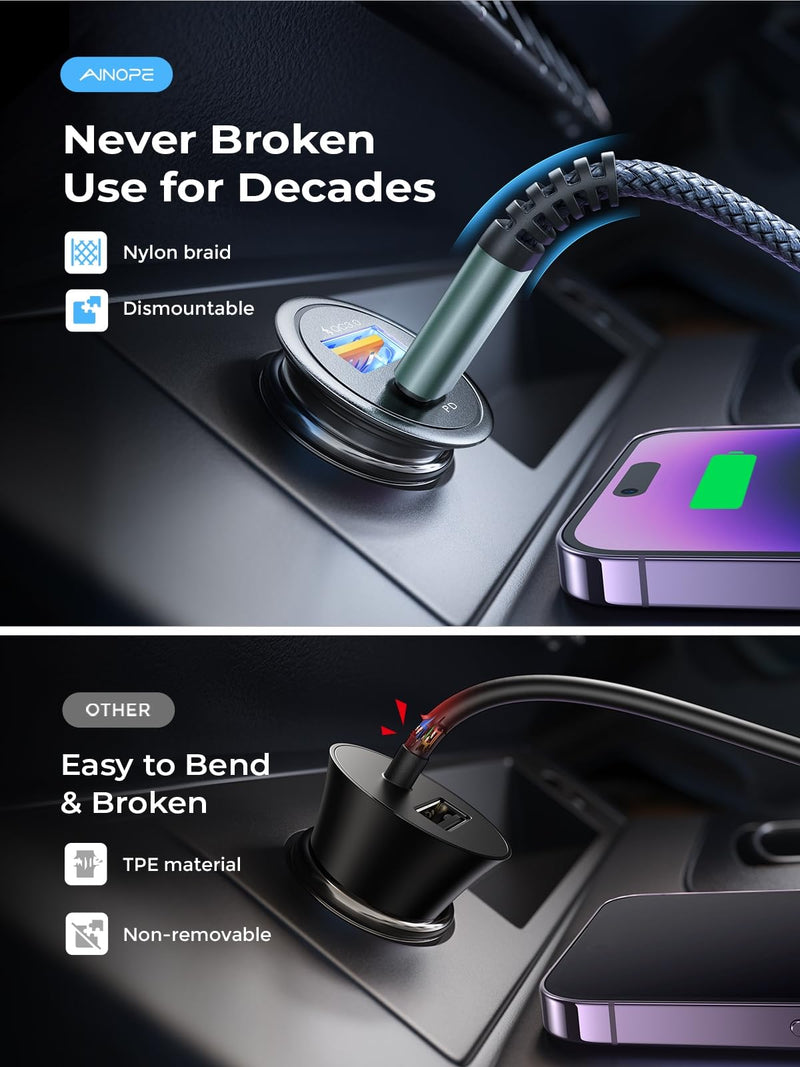 AINOPE for【Apple MFi Certified】 67.5W iPhone Car Charger Fast Charging Cigarette Lighter USB Charger, Mini USB C Car Charger Adapter for iPhone 14/14 Pro Max/14 Plus/13/12 Black
