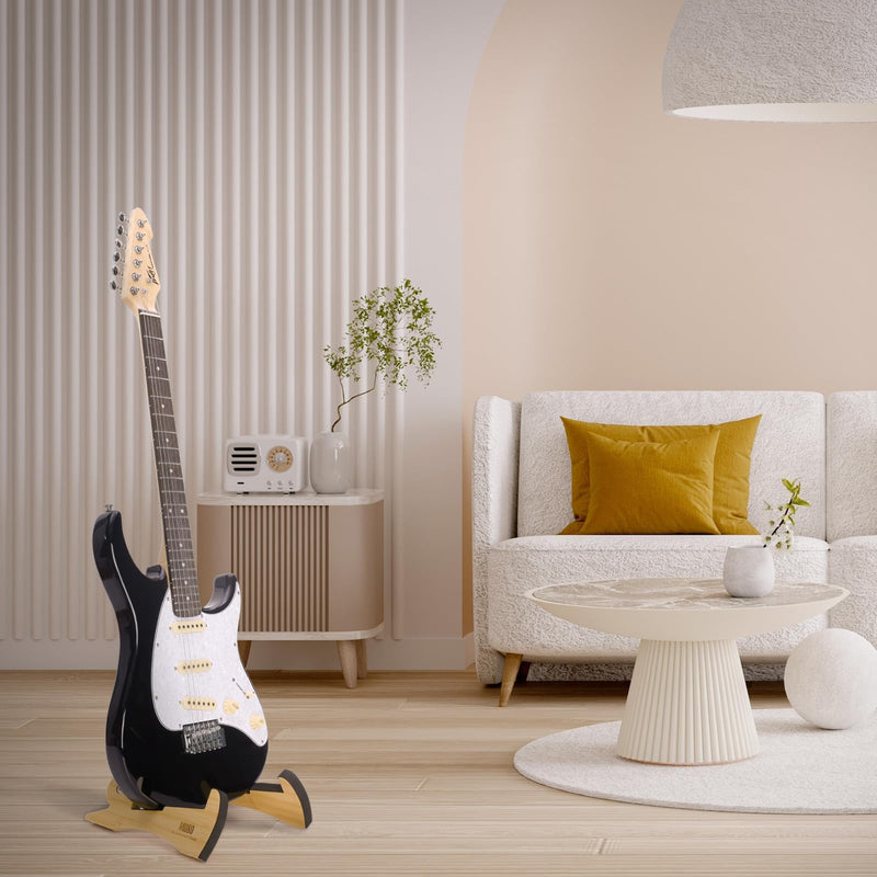MUSO Guitar Stand Tripod Adjustable Classic Wood Stand Universal for Acoustic and Bass Electric Guitars Folding Floor Travel Stand Small Single Holder Bamboo