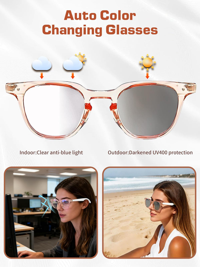 AI Translation Smart Glasses For Women, Color-Changing Lenses | Blue Light Blocking, Touch Control & Voice Assistant For Business, Travel & Meetings Gt52