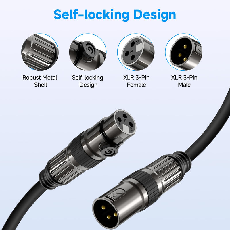 XLR Microphone Cables, 2 Pack 15 Feet Oxygen-Free Copper 3-Pin Male to Female Microphone Cable for Speaker, PA System, Podcast Audio Mixer, Studio Monitors, Audio Recording and More 2 Pack(XLR Cables)
