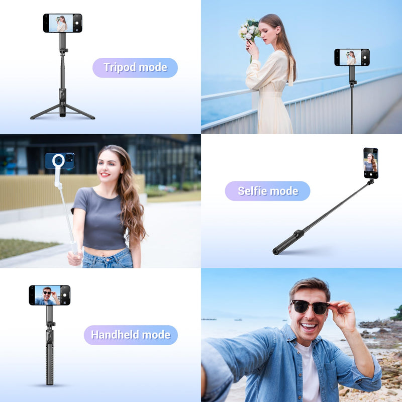 40.9" Magnetic Phone Selfie Stick Tripod, Cell Phone Tripod Stand with Rechargeable Remote & Phone Tripod Mount with 2 Cold Shoe,Portable Phone Tripod for Travel Selfies Live Streaming Video Recording WHITE