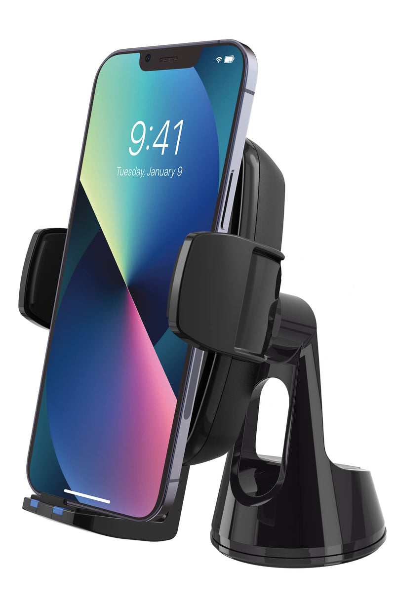 Scosche UQ3WDV-SP Windshield/Dashboard/Vent Qi-Certified 15W Wireless Charging Universal Cell Phone Car Mount, Adjustable Hands-Free Cell Phone Holder with Stick Grip, Black Gen 3 Windshield / Dash / Vent