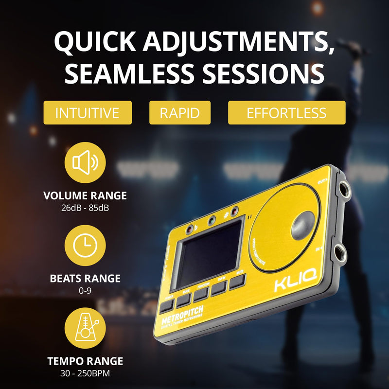 KLIQ MetroPitch - Metronome Tuner for All Instruments - with Guitar, Bass, Violin, Ukulele, and Chromatic Tuning Modes (MetroPitch, Gold)
