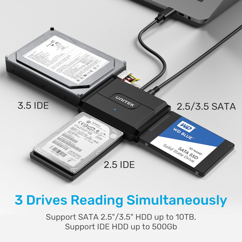 IDE/SATA to USB C 3.0 Adapter, Unitek Universal IDE Hard Drive Little Triangle pro Converter for 2.5"/3.5" Inch IDE and SATA External HDD/SSD, Support 10TB Type C