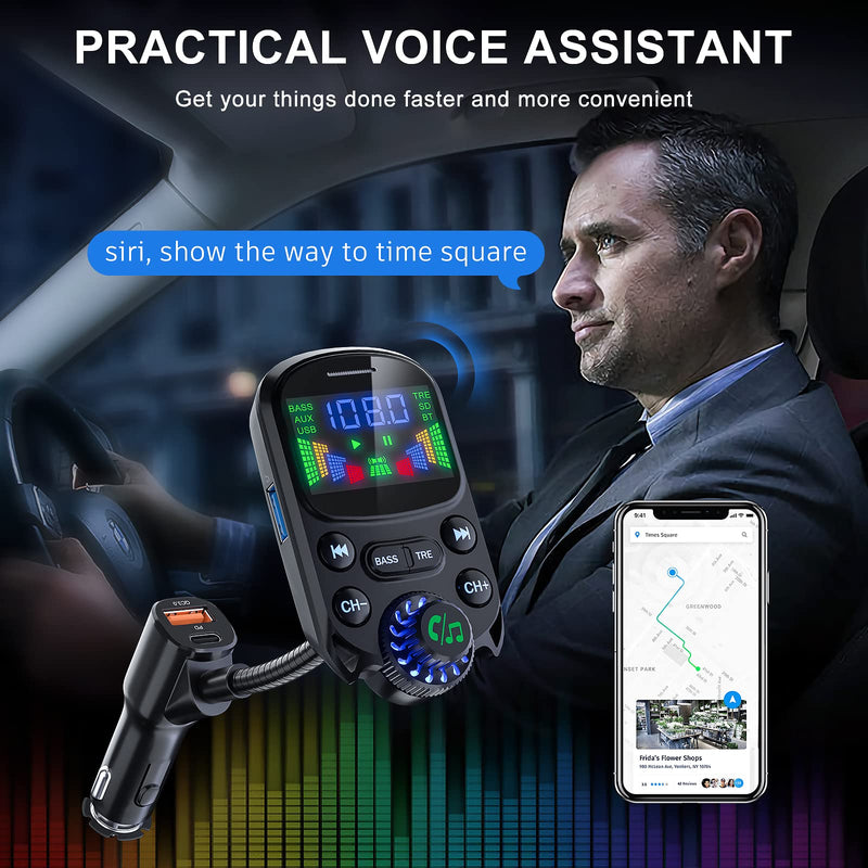 [AUSTRALIA] - Bluetooth 5.3 FM Transmitter for Car SOARUN Bluetooth Car Adapter PD30W & USB Port Fast Charge, HiFi Treble & Bass Player, 1.6" Display Hands-Free Calling Truck Radio with AUX Input/Output, TF Card Beige 
