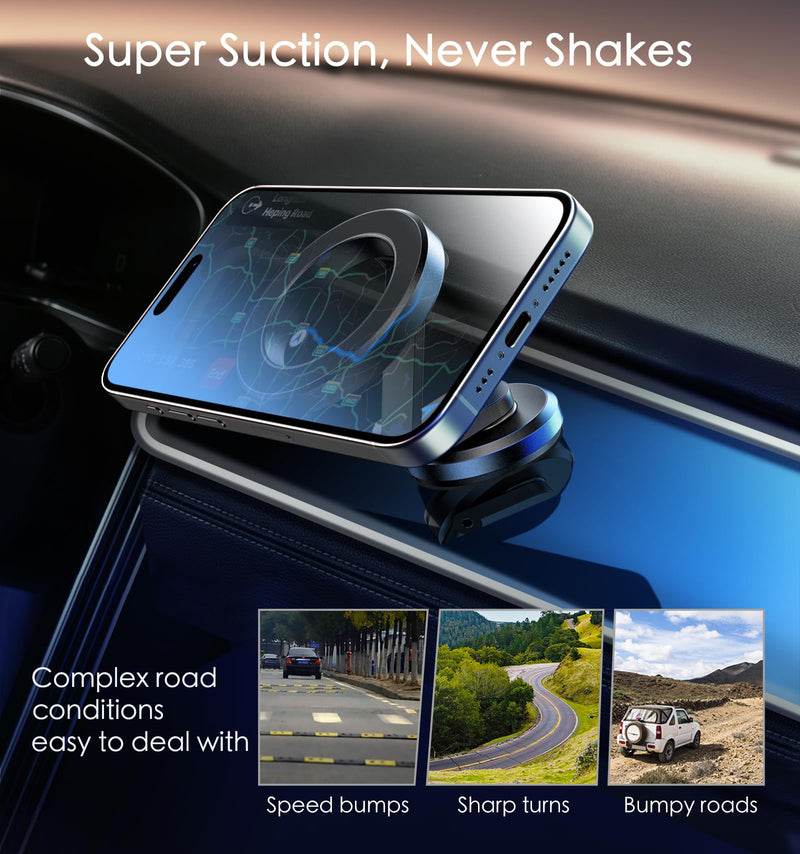 JUHOO Phone Holder for Car Magnetic Rotatable and Retractable, Fits iPhone 15, 14, 13, 12, Pro, Mini, MagSafe Case Dark