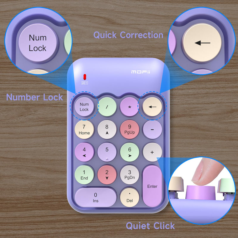 [AUSTRALIA] - MOFII Wireless Number Pads - Purple Numeric Keypad 18 Keys USB 2.4G Round Keycap Colorful Extensions Keypads, Financial Accounting Portable Numpad 10 Key for Laptop/PC/Notebook/Surface Pro 
