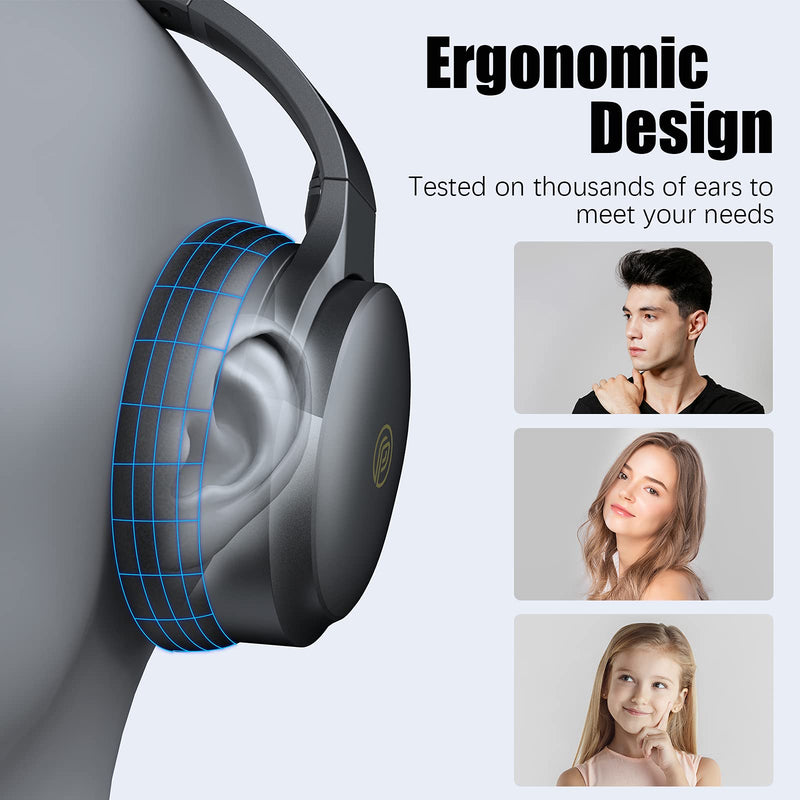 Active Noise Cancelling Headphones, 100H Playtime Headphones Wireless Bluetooth, Bluetooth Headphones with Microphone, Over- Ear Wireless Headphones with Deep Bass for Travel (Pure black) Pure black
