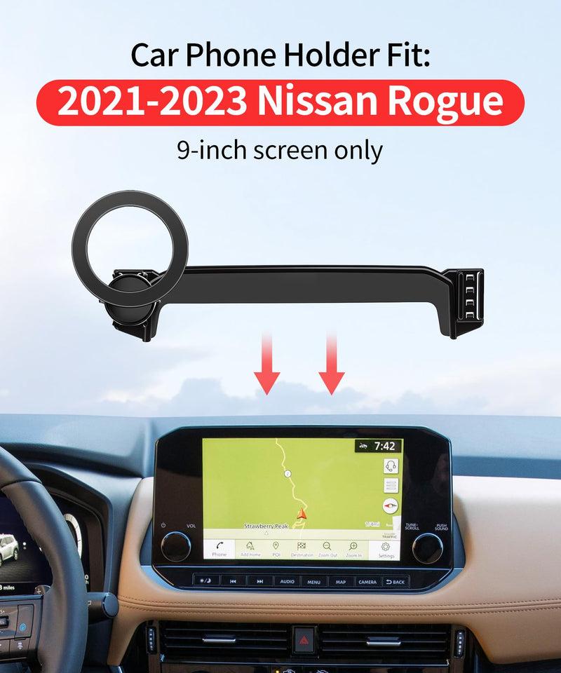 Car Phone Holder for Nissan Rogue 2021-2023 Magsafe Accessories, 9" Screen | Magnetic Cell Phone Mount Clip Compatible with iPhone, 3D fit Stable Dashboard GPS Navigation Bracket Cradle 360° Rotation