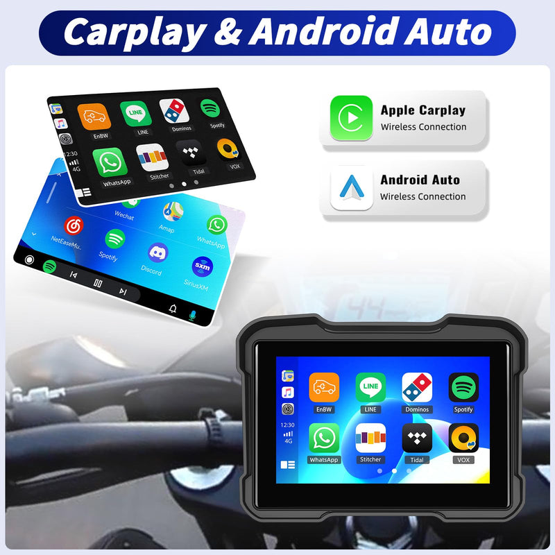 5 Inch IPS Waterproof Portable Motorcycle CarPlay Screen with Wireless CarPlay&Android Auto,GPS Navigation,Bluetooth,EQ,TF Port,Voice Control,IP67 Waterproof 5 inch with Carplay