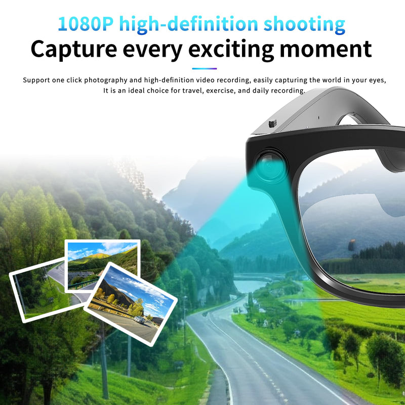 AI Smart Camera Glasses Bluetooth Real Time 130+ Language Translation Eye Glasses 1080P Video Recording Open Ear Audio Handsfree Eyewear with 16GB Storage for Office Work Computer Travel Vlog Clear