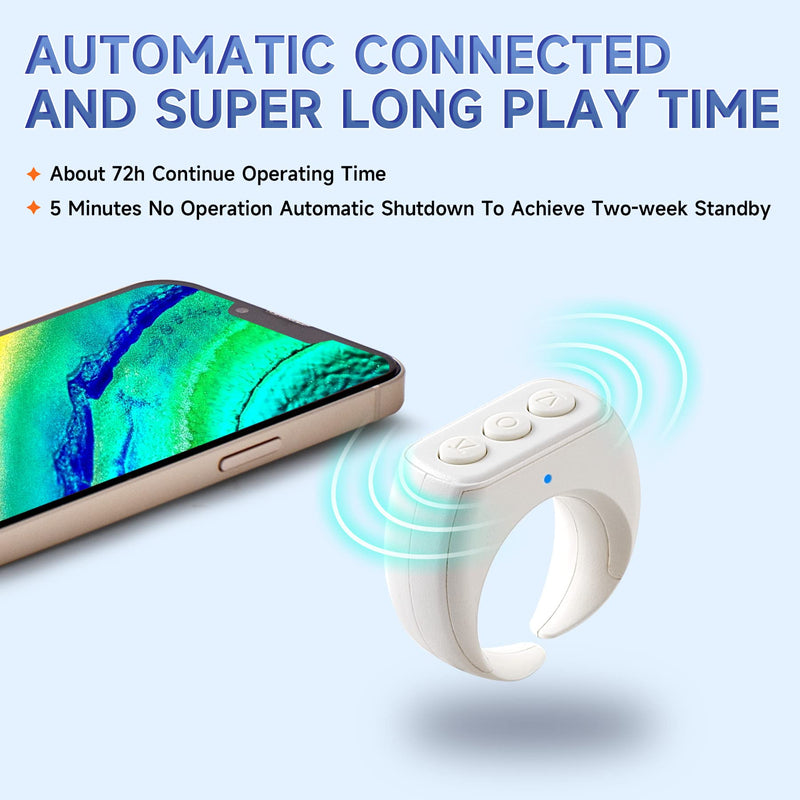 Tiktok Scrolling Ring, Kindle APP Page Turner Remote, Bluetooth Remote Clicker Control for iPhone and Android, Minimalist Style and Smart Make Life Easier - Snow White