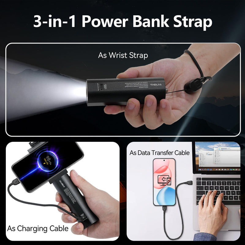 Ailight Battery Handle Grip, 5000mAh Extended Power with 20W PD Charging, 1/4" Screw Battery Mount for GoPro Hero 13/12/11/10-5 | Insta360 X5/X4 | DJI Action 6/5 Pro/4 | Canon/Sony DSLR Camera - Black