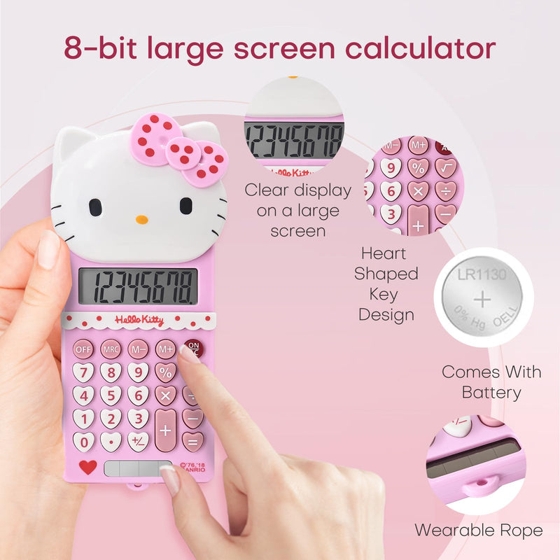 Cute Calculators, 8 Digit with LCD Display for Teachers Student Basic Office, Kids Calculator, Calculator for School, Mini Calculator, Cartoon Calculator, Handheld Calculator 5.9×2.6 inch Pink FG-Pink