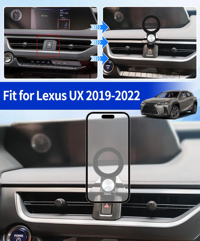 Car Phone Holder for Lexus UX 2019 2020 2021 2022 Auto Accessories, Cell Phone Mount Compatible with MagSafe, 360° Rotation, Hands Free Not Affect Air Vent