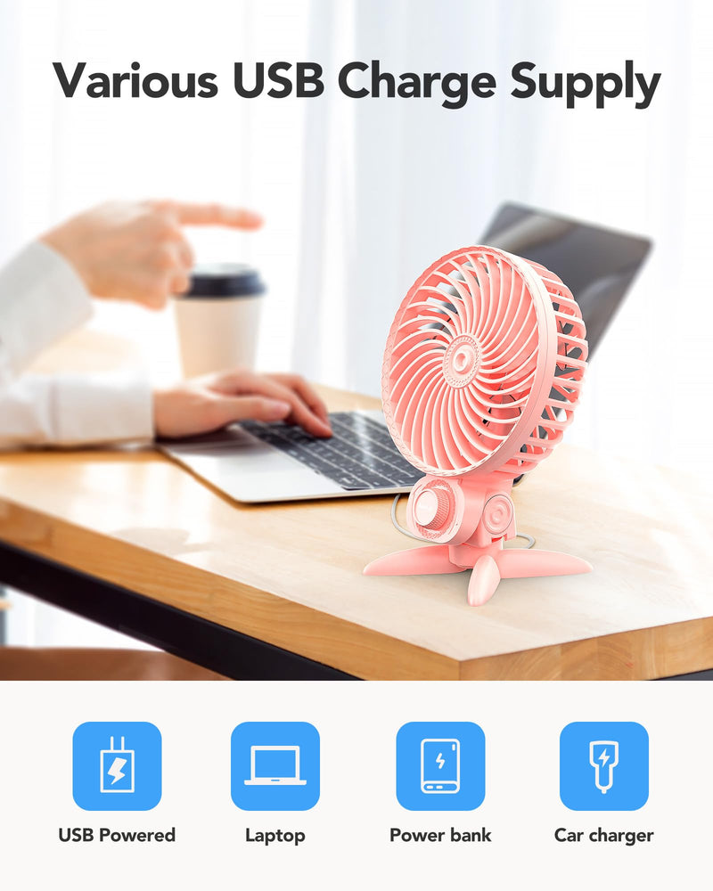 USB Small Fan, Desk Fans with CVT Variable Speeds, Strong Cooling Airflow, Quiet Portable, Desktop Mini Personal Fan for Room, Home,Office, Bedroom-USB Powered Pink