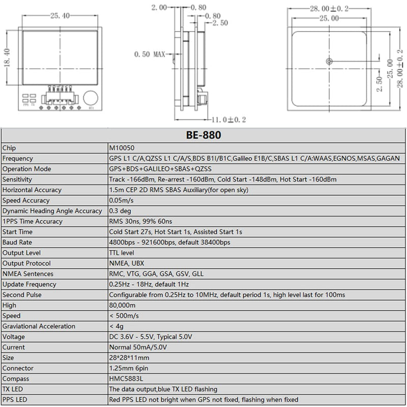 BE-880 GPS Receiver Module Compass 10th Chip 38400bps for Arduino FPV CC3D Flight Control, Replace BN-880 GPS BE-880