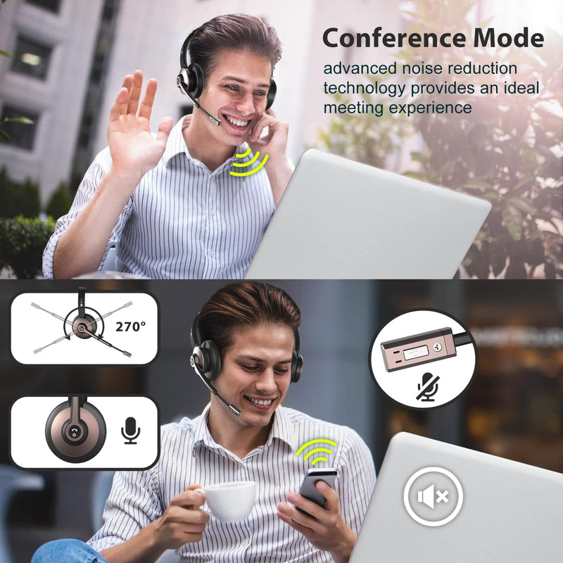 Earbay Wireless Headset, Bluetooth Headsets with Microphone Noise Cancelling, On Ear Headphones with Mic Mute, Handsfree PC Headsets for Zoom/Ms Teams/Skype/Dual Connect/Laptop/iPhone/Tablet Gold