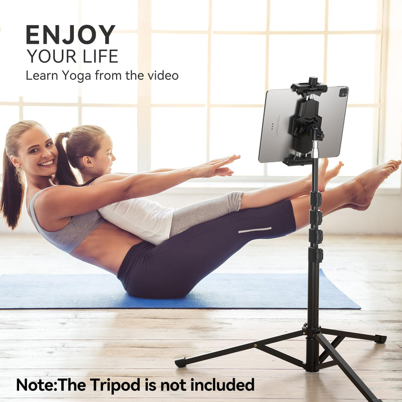 [AUSTRALIA] - iPad and Phone Tripod Mount Adapter with Ball Head, iPad Holder for Tripod, 360 Rotatable Tablet Clamp Mount fits iPad Pro 12.9, iPad Air Mini 3 4, Galaxy Tab, Surface Pro, Selfie Stick(5.3-10.6") Black 