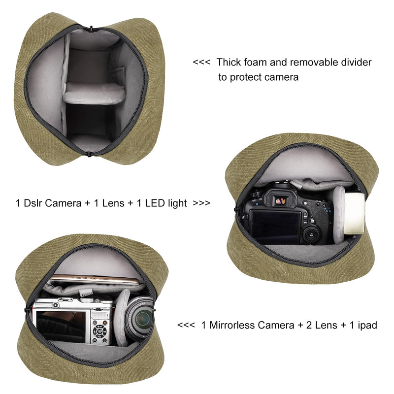 Small Camera Bag for Photographer Canvas Sling Bag Purse Waterproof Dslr Bag Compatible with Nikon Sony for Men and Women Army green