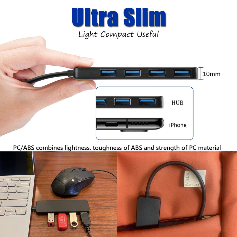 4-Port USB Hub 3.0, YaimhSound USB Splitter for Laptop, Keyboard and Mouse Adapter for Dell, Asus, HP, MacBook Air, Surface Pro, Acer, Xbox, Flash Drive, HDD, Console, Printer, Camera
