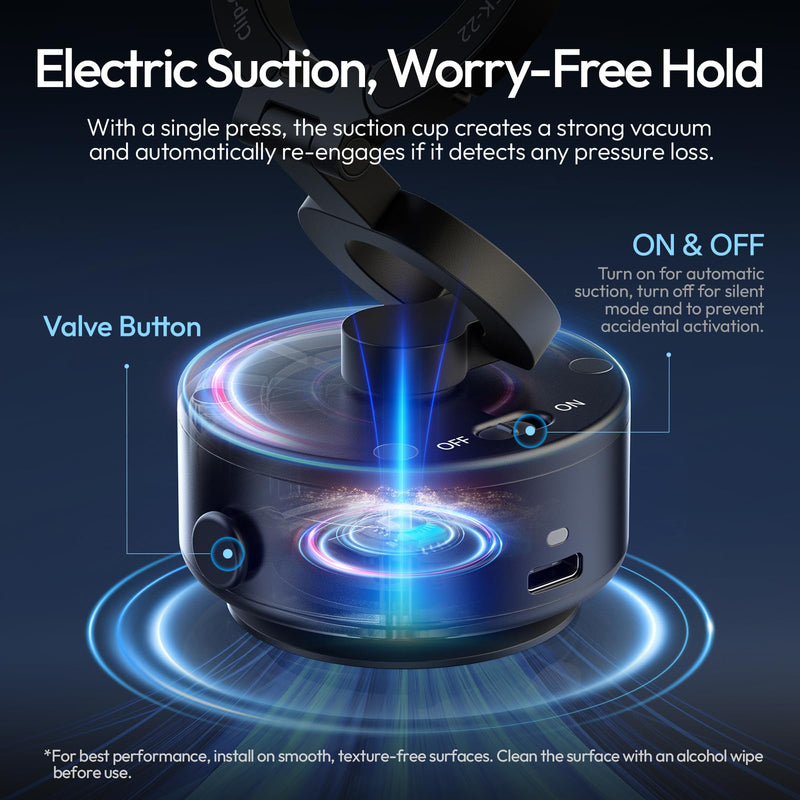 ULANZI SK22 Electric Phone Holder for Car, Vacuum Suction Magnetic Mount | Foldable 360° Adjustable for iPhone 17 Pro Max 16 15 Black, Hands-Free Portable Electric Phone Holder for Car GPS Vlog