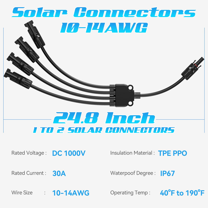 1 Pair of Solar Connectors Y Branch Parallel Adapter Cable, Power Solar Cable for Solar Panel, 30A 1000V Y-Branch Cable with CE and TUV Certification, Y Parallel Solar Wire in Pair (1*M/FFFF+1*F/MMMM) M/FFFF+F/MMMM