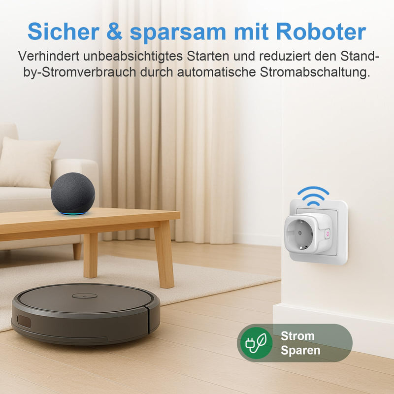 SURFOU WLAN Socket with Timer & Current Meter, Smart Plug 16A with App Control, Voice Control, Timer, for Alexa & Google Home, 2.4GHz WiFi, Remote Access, No Hub Required gray