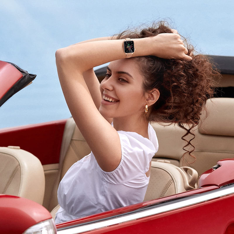 Watch Bands Compatible with Apple Watch Band 38mm 40mm 41mm 42mm 44mm 45mm Iwatch SE Series 8/7/6/5/4/3/2/1 Women Dressy Jewelry Stainless Steel Wristband Chain Strap Link 41mm 40mm 38mm Rose Gold