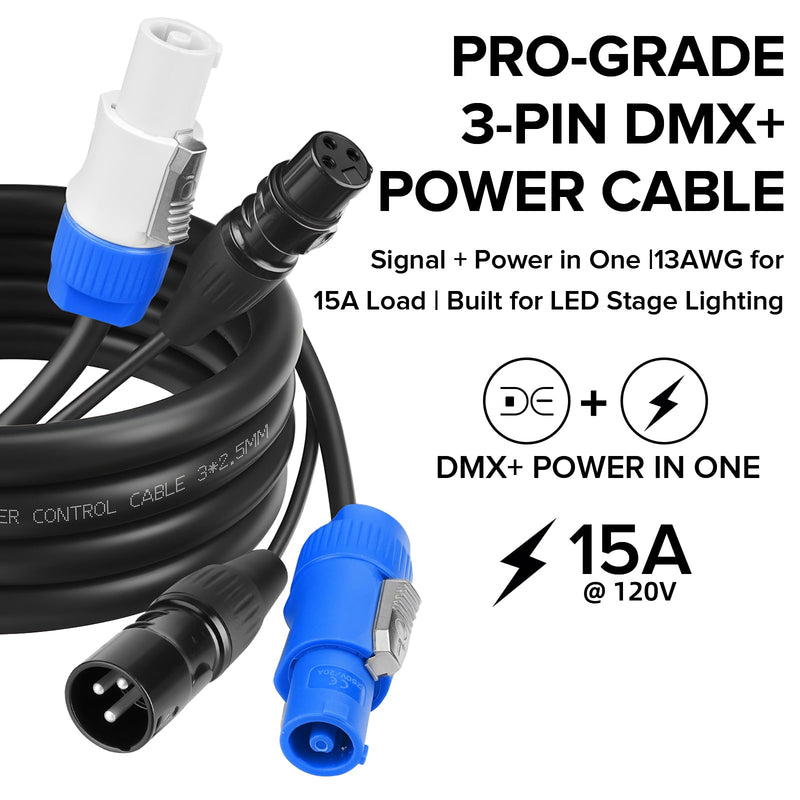 SMALL-EYE 3 Pin DMX & Power Con Combo Link Cable 5 ft – 13AWG Power Control DMX Male to Female Cord for Lighting Fixtures 5 Feet