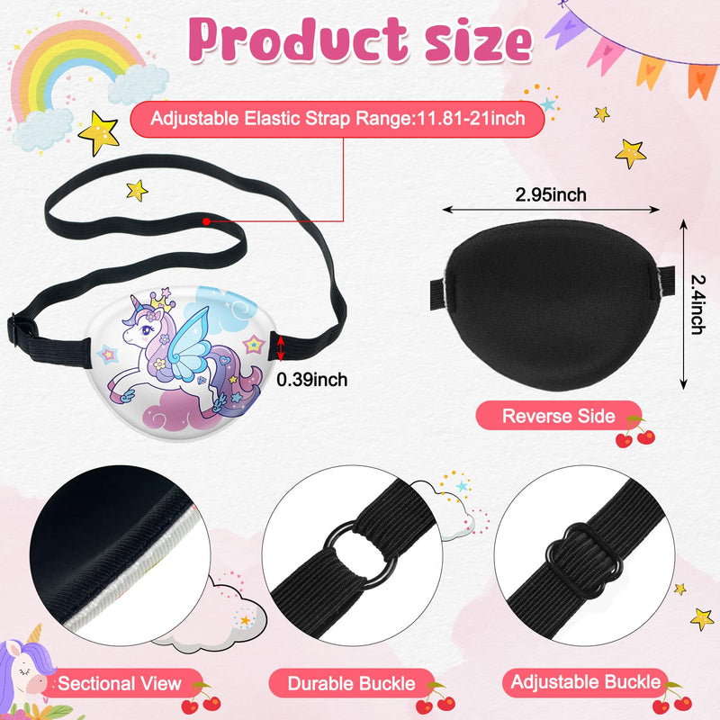 Eurzom 8 Pcs Eye Patches for Kids Adjustable Single Eye Patch Reusable Cute Girls Boys Eye Patch with Elastic Strap for Lazy Eye Either Eye Left or Right Eyepatch, Various Patterns (Unicorn Style) Unicorn Style