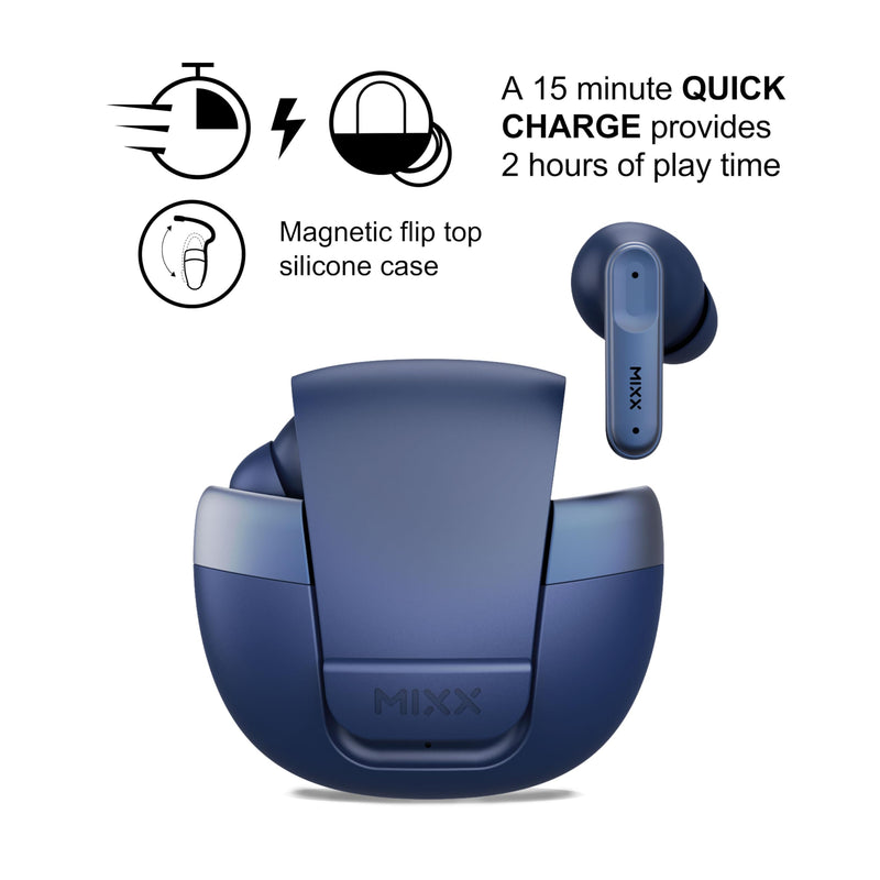 MIXX StreamBuds Solo 3 True Wireless Earbuds with Mic, Bluetooth 5.1, 18H Playtime, Quick Charge, Touch Controls, Compact Magnetic Charging Case, in-Ear Headphones for iPhone Android – Blue
