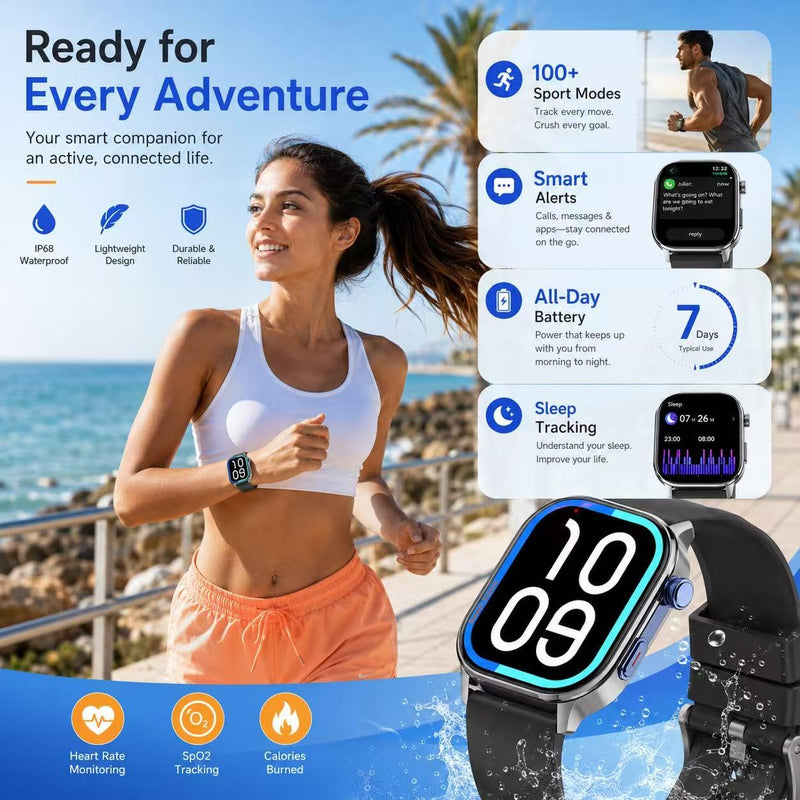 LC212 AI Smartwatch with App Downloads, 32GB Storage, Custom Watch Faces, Voice Assistant, Music & Video Support, 2.04" Full Display, Health Tracking & 100+ Sports Modes BLACK