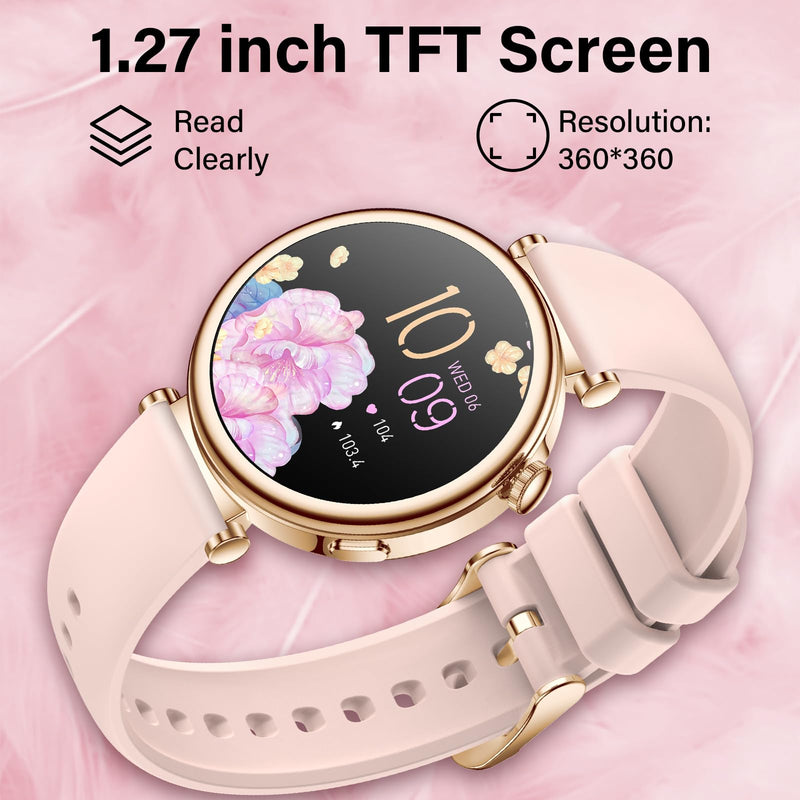 Smart Watches for Women,1.83"&1.27" HD Watch with Calls and Messages/Heart Rate/Sleep/Female Cycle,Fitness Tracker Smartwatch for Android/iOS Compatible,Pink/Light Pink