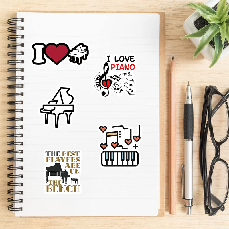 100 PCS Piano Stickers,Vinyl Aesthetic Music Instrument Stickers for Water Bottles,Laptop,Cellphone,Skateboard,Guitar,Piano Decal - Perfect Gifts for Kids,Girls,Teens, Students 100 Pcs Piano