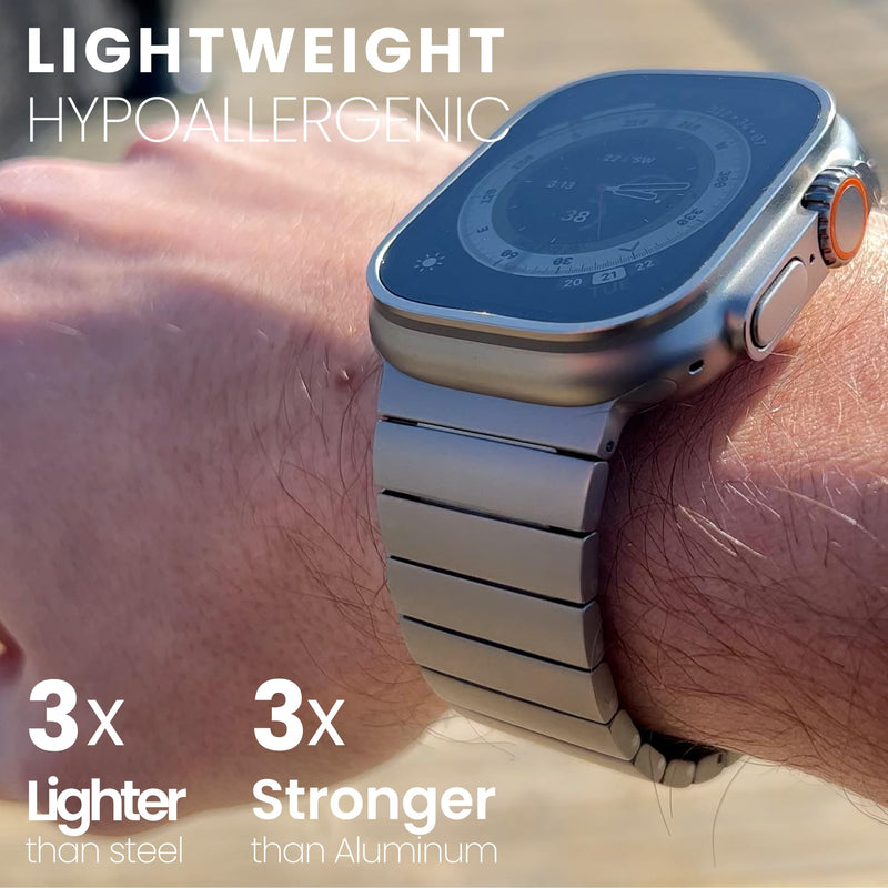 Titanium Bracelet for Apple Watch Ultra 3/2/1 (49mm), DLC Coating | Scratch Resistant Diamond-Like-Carbon Coating, Titanium Bracelet with Folding Clasp, Color Matching Titanium Natural Titanium