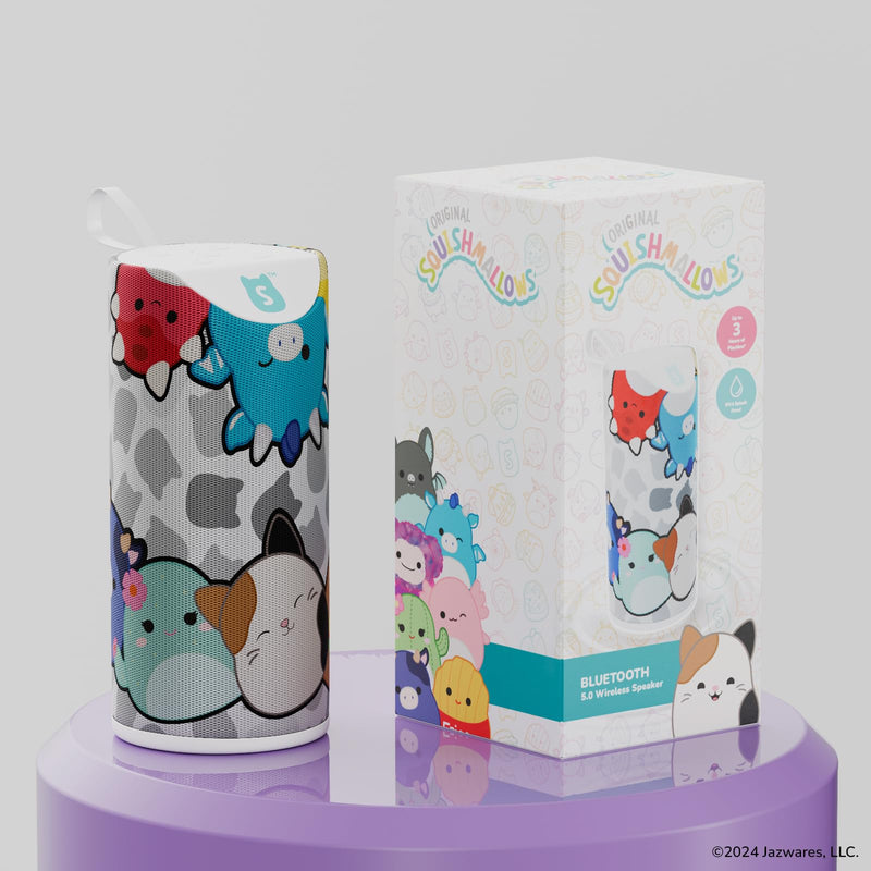 [AUSTRALIA] - Squishmallows Wireless Bluetooth Speaker - Splashproof Rechargeable Wireless Speaker With 3 Hours Playtime/SD Slot/FM Radio- Squishmallows Gifts for Girls, Boys, Women, Men and All Squish Squad Fans Black/White Multi 
