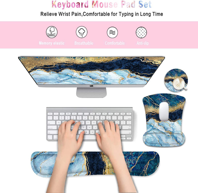 Lateefah Mouse Pad Wrist Support, Keyboard Wrist Rest and Mouse Pad, Memory Foam Wrist Rests for Keyboard and Mouse, Ergonomic Mouse Pad and Keyboard Wrist Support for Gaming, Office & Easy Typing Blue Marble