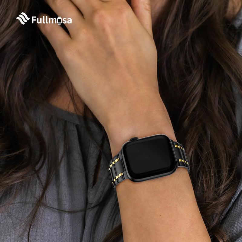 Fullmosa Compatible Stainless Steel Apple Watch Band Ultra/Ultra2 49mm Black with Case & Compatible Metal Apple Watch Band with case Ultra/Ultra2 49mm,Black and Gold