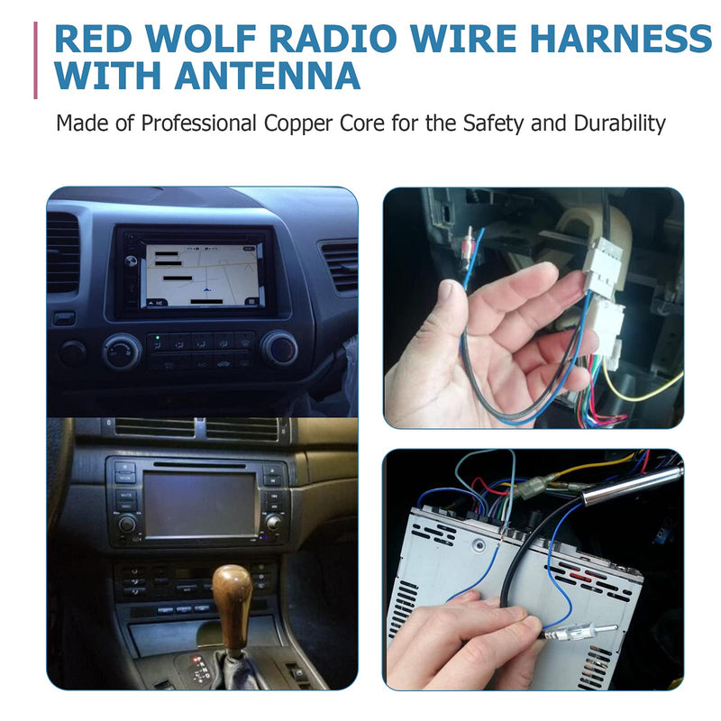 RED WOLF Radio Wiring Harness + Antenna Wire Adapter Compatible with Honda Civic/CR-V/Odyssey/Accord/Pilot/1998-2008, Acura TL/RSX/RDX 1999-2006 for Aftermarket Stereo Installation 98-08 harness + antenna adapter