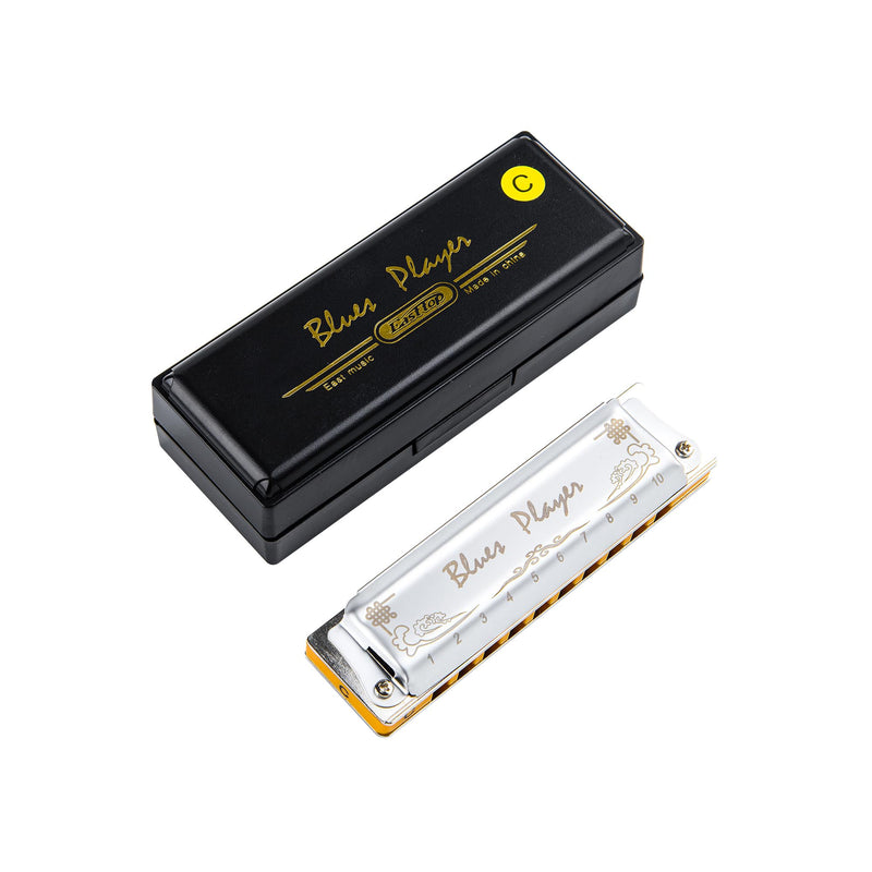 East top Upgrade Diatonic Blues Harmonica,10 Hole Diatonic harmonica,Blues Player 2.0 Mouth Organ Harmonica, Deluxe Harmonicas For All Levels, Professionals and Students Silver2-C
