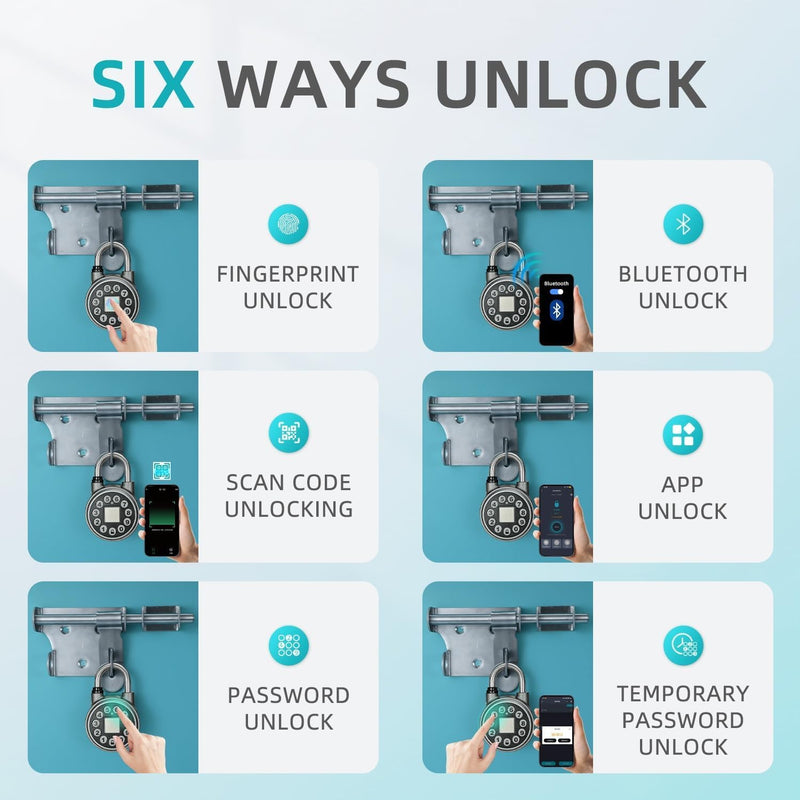 SFW Fingerprint Padlock,Bluetooth Pad Locks with Code, Water Resistant Smart Padlocks with Mobile App.Suitable for Gym, Sports Facilities, Bicycles, Schools, Luggage and Lockers