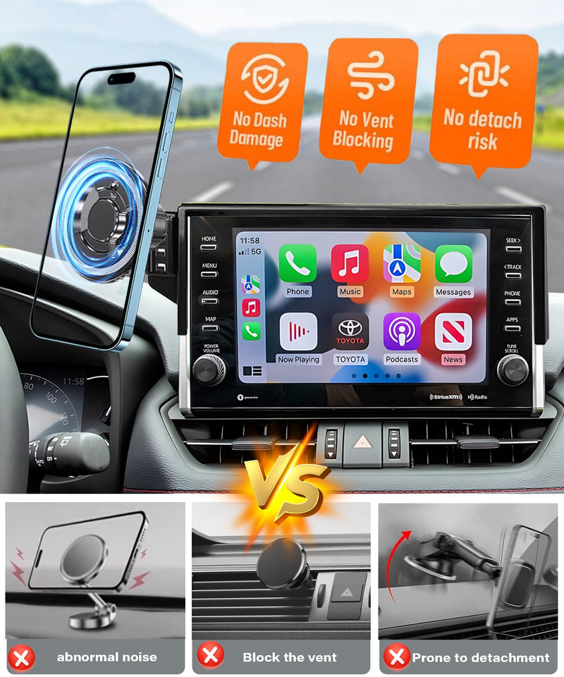 Car Phone Mount for Toyota RAV4 2022 9 inch | 2022 Toyota RAV4 MagSafe Strong Magnets Cell Phone Holder, with Portable Phone Gripper,One-Hand Operation 360° Rotation for 2022 Toyota RAV4(9 Inch)