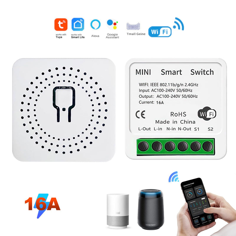 1 x Mini Smart Light Switch, Wireless Remote Control Switch for Home Automation, RF Remote Controlled Light Switch with Timer and Motion Sensor with Alexa Echo, Google Home