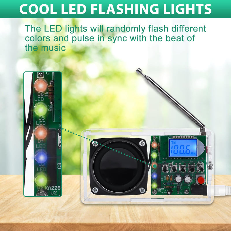 FM Radio Kit, Icstation Soldering Project Radio with LED Flashing Lights DIY Radio Kits with Headphone Jack LCD Display Soldering Practice Kit FM 76-108MHz for STEM Educational DIY Present