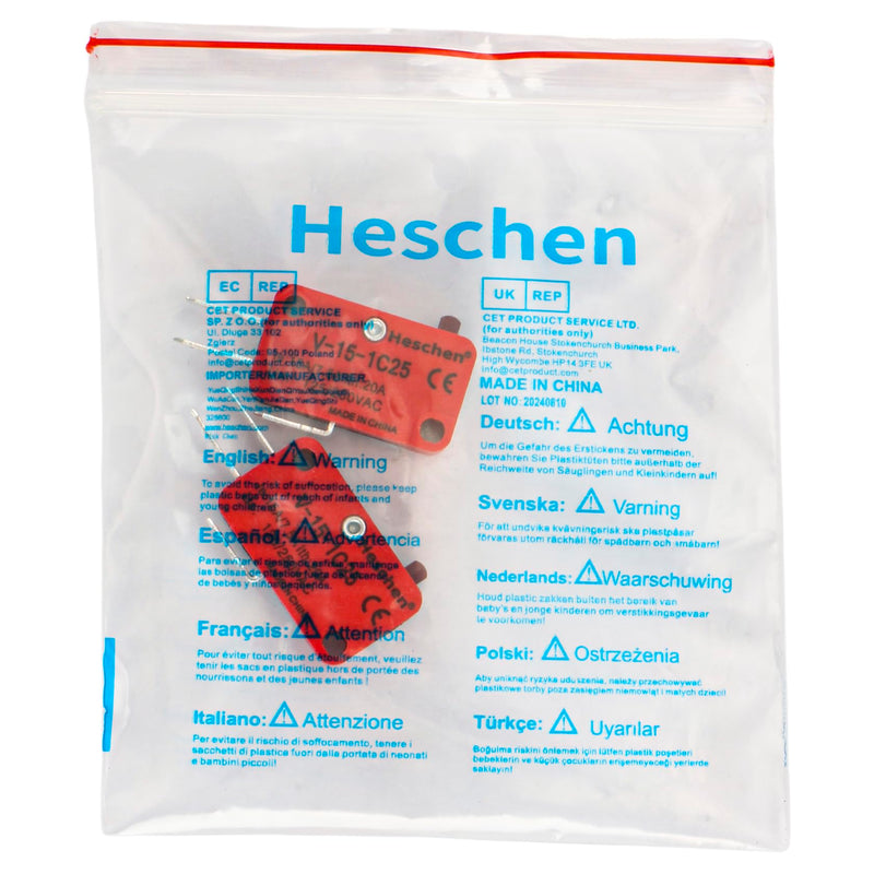 Heschen Micro Switch V-15-1C25 SPDT Button Type 20A 250VAC Pack of 2