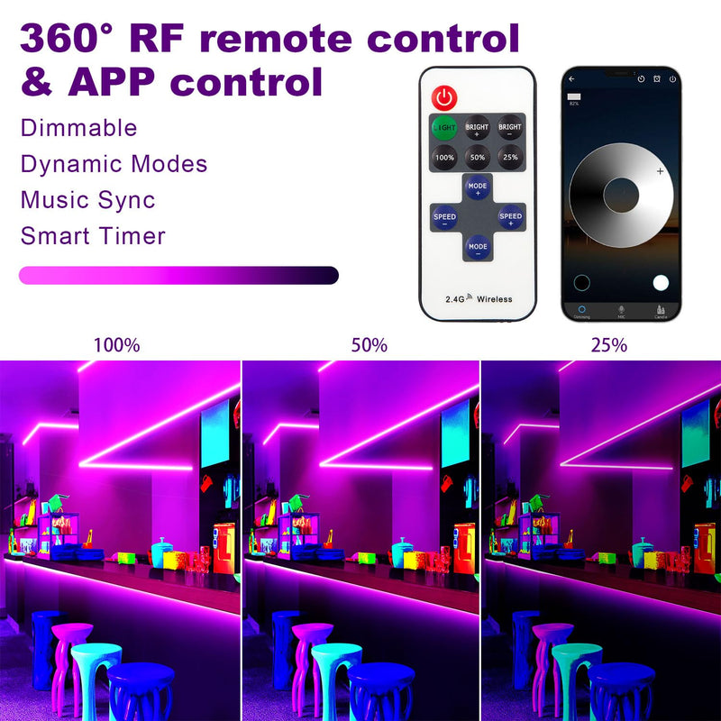 100FT Black Light LED Strip App Control With Remote, Smart Purple Neon Blacklight Adhesive for Glow Party, UV Light for Halloween Decor, Bedroom, Tapestry, Poster 100FT