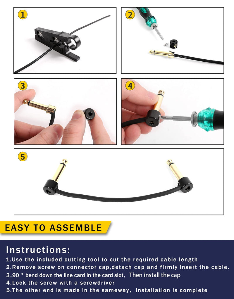 GHOSTFIRE Solderless Pedalboard Cable Kit, 6.5ft Cable & 10 Nickel Plated Copper Tip Connectors for Guitar Effects & Pedal Board, DIY Custom Patch Cables with Cutter, Bolt Driver (SP-02) SP-02