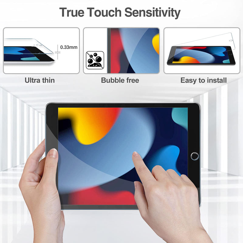 2 Pack Screen Protector for iPad 10.2 9th 2021/ 8th 2020/ 7th 2019, Tempered Glass Film for A2602/A2603/ A2270/A2428/ A2197/A2198/A2201 -Clear 2 Pack